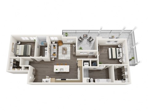 Floor plan for 2 beds, 2 baths, 1217 sqft